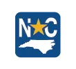 North Carolina state logo with star on blue background with white outline of state