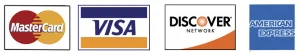 Major credit card logos: MasterCard, Visa, Discover, and American Express accepted here.