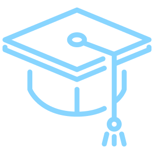 Blue graduation cap icon with tassel symbolizing education and academic achievement.