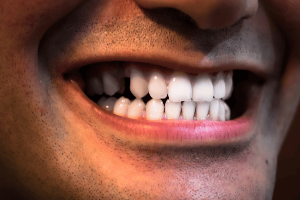 Close up of bright white teeth after whitening treatment